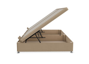 Side Lift Ottoman Bed Finished in Faux Linen Sand Fabric