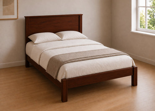 Stavern Double Wooden Bed Finished in Mahogany | Low End