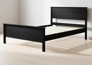 Stavern Pine Bed: Black solid Scandinavian pine bed frame with a minimalist design and sturdy wooden slats.