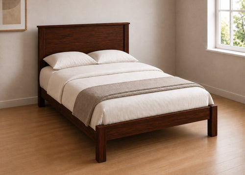Stavern Double Wooden Bed Finished in Chocolate | Low End