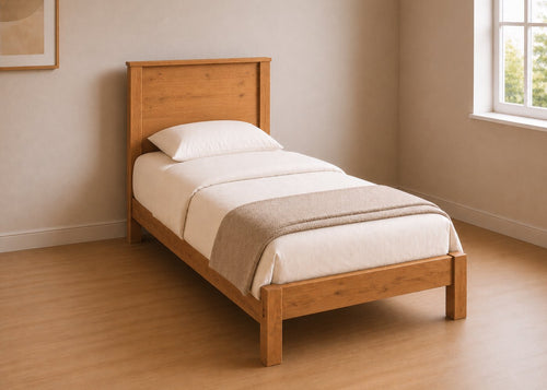 Stavern Single Wooden Bed Finished in Oak | Low End