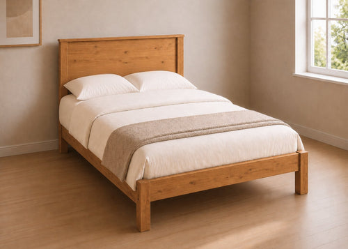 Stavern Double Wooden Bed Finished in Oak | Low End