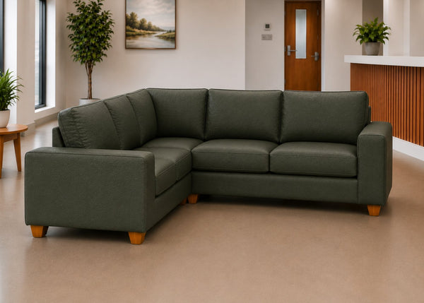Titan 2+2 Challenging Behaviour Corner Sofa Finished in Aston Bottle Green Vinyl