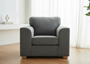 Titan Chair Finished in Dandy Grey fabric with light wood feet