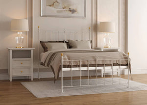 Tula Bed in Ivory, with Gold Finials