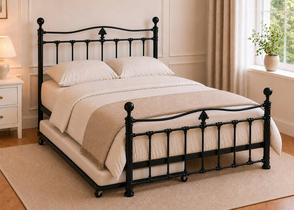 Tunstall Black Metal Bed in Double Size with Underbed Trundle