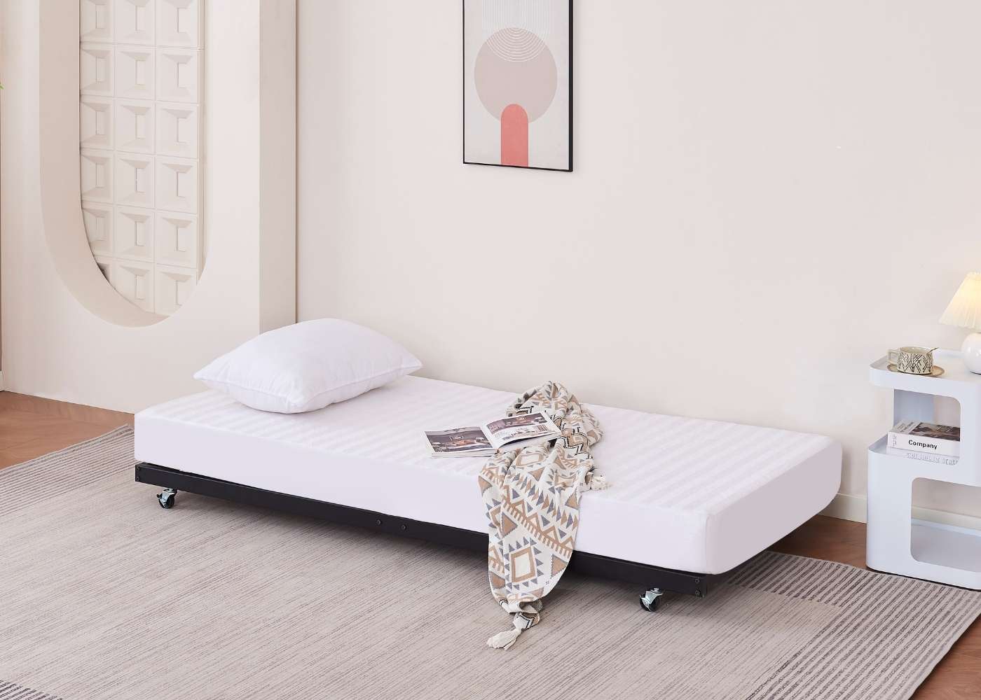 Metal Trundle Bed in Black with Memory Foam Mattress, Single Size