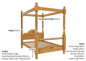 Warsaw 4 Poster Bed Dimensions