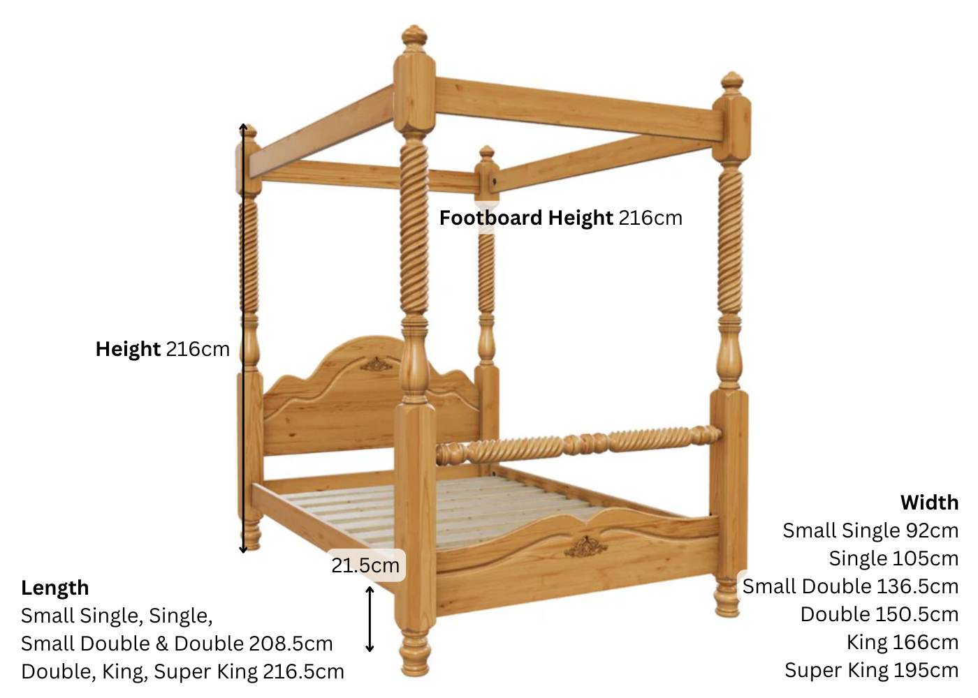 Warsaw 4 Poster Bed Dimensions