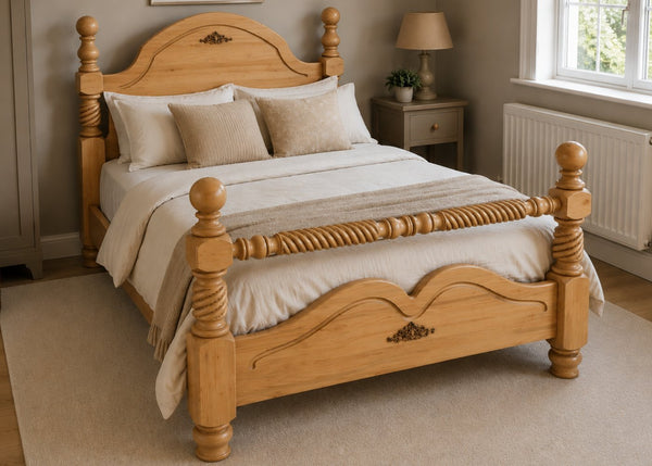 Warsaw Double Wooden Bed with Twisted Barley Rails | Antique Finish