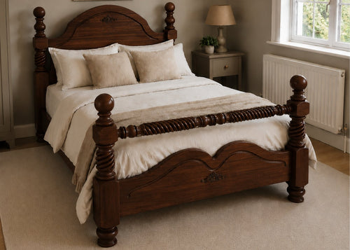 Warsaw Double Wooden Bed with Twisted Barley Rails | Chocolate Finish
