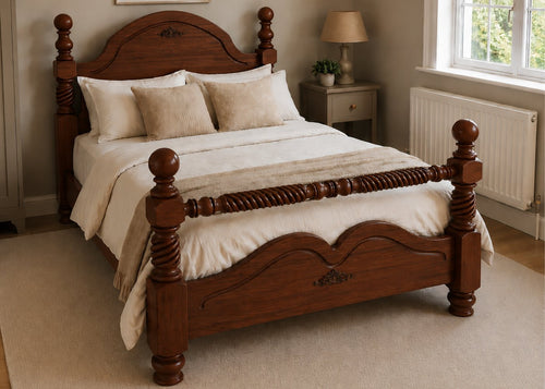Warsaw Double Wooden Bed with Twisted Barley Rails | Mahogany Finish