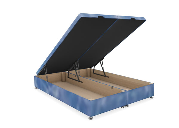 End Lift Ottoman Bed Finished in Faux Linen Waterproof Blue Fabric
