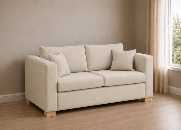 Willow Sofa Bed in Flat Weave Stone with Natural Feet, Angled View
