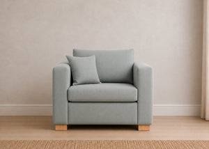 Willow Sofa Bed Armchair in Faux Leather Mist with Natural Feet