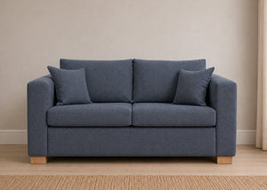 Willow Sofa Bed in Flat Weave Denim with Natural Feet