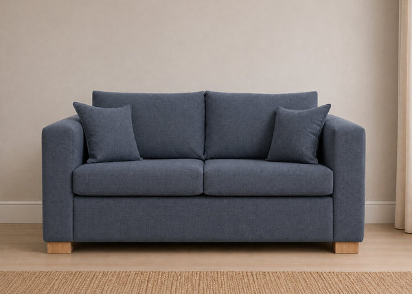 Willow Sofa Bed in Flat Weave Denim with Natural Feet