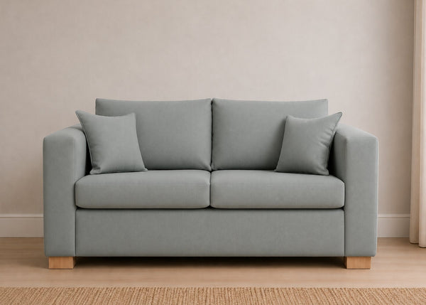 Willow Sofa Bed in Faux Leather Mist with Natural Feet