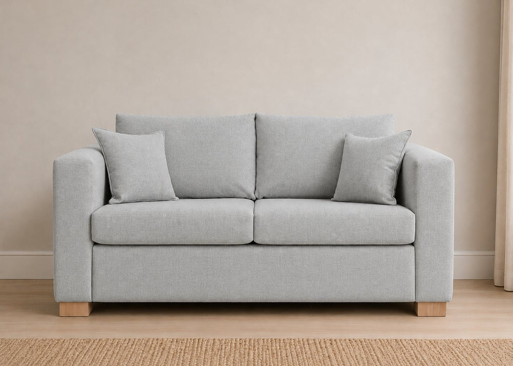 Willow Sofa Bed in Flat Weave Silver with Natural Feet and Mattress Out