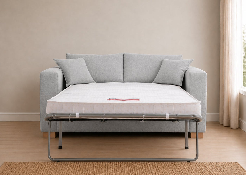Willow Sofa Bed in Flat Weave Silver with Natural Feet and Mattress Out