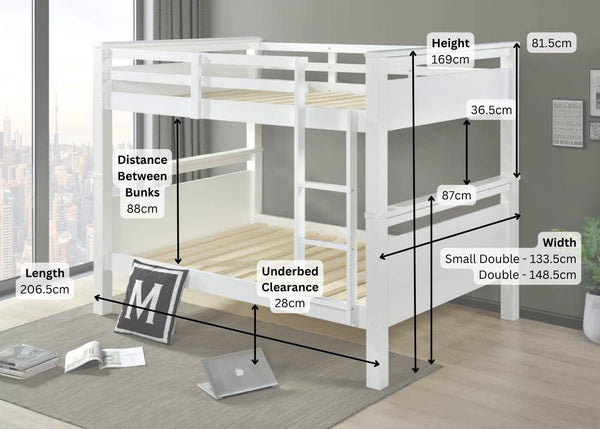 Wooden White Quad Bunk Dimensions