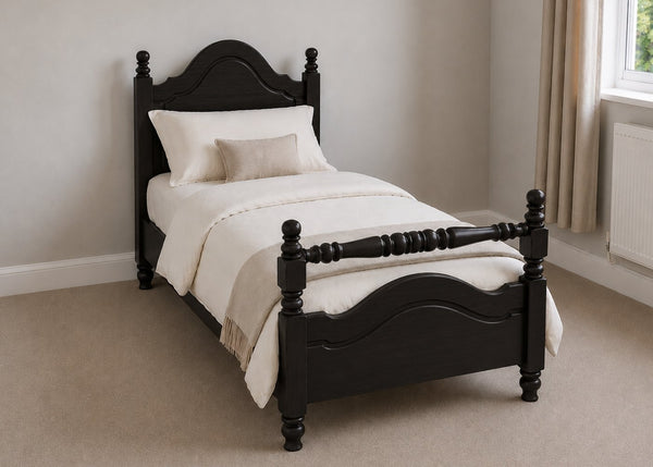Yukon Single Wooden Bed with Rail End | Black Ash Stain