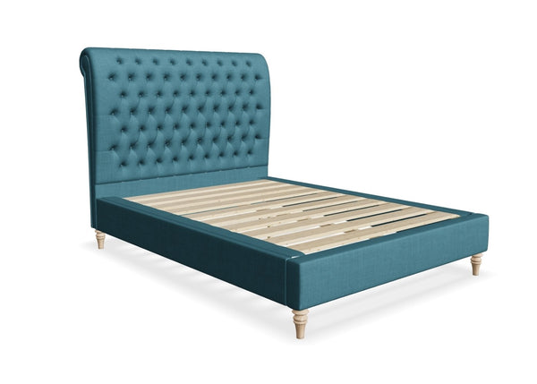 Coco Fabric Sleigh Bed Finished in Flat Weave Blue
