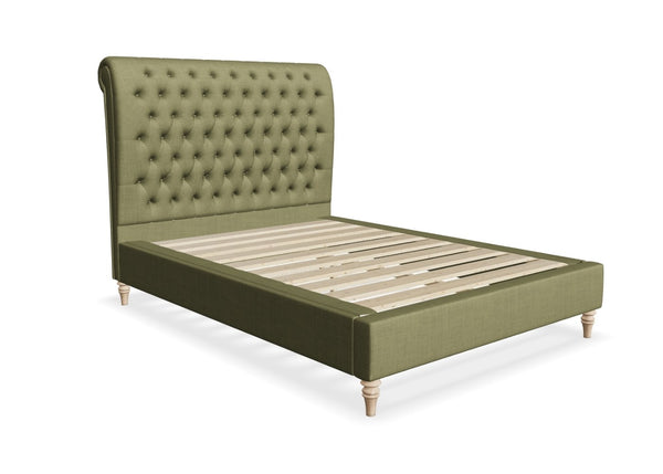 Coco Fabric Sleigh Bed Finished in Flat Weave Green