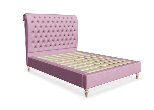 Coco Fabric Sleigh Bed Finished in Flat Weave Pink
