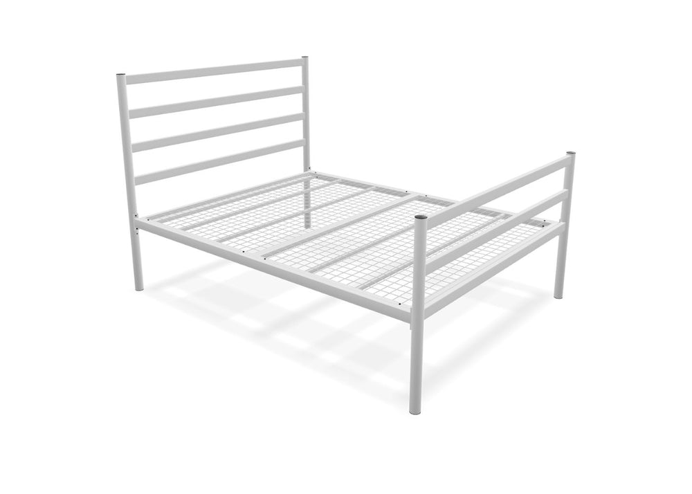 Heavy-duty black Becky metal bed frame with reinforced mesh base and robust welded joints for long-term strength
