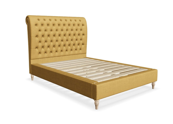 Coco Fabric Sleigh Bed Finished in Flat Weave Yellow