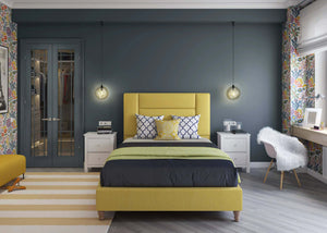 Aphrodite Bed in Moda Ochre w Mattresses shown in double size