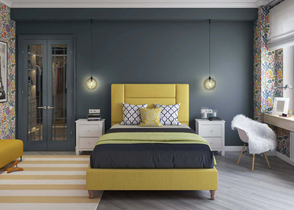 Aphrodite Bed in Moda Ochre w Mattresses shown in double size
