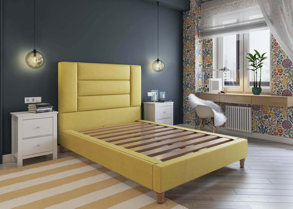 Aphrodite Fabric Bed in Moda Ochre Fabric shown in double 