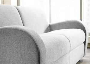 Retro 3 Seater Sofa Bed in Stone - Side View of Arms