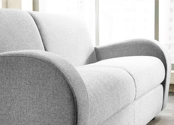 Retro 3 Seater Sofa Bed in Stone - Side View of Arms