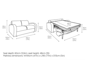 Retro 3 Seater Sofa Bed Dimensions