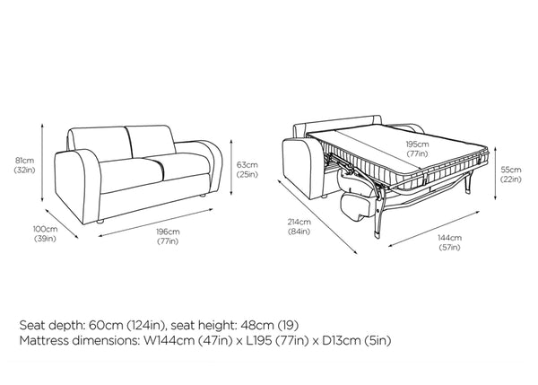 Retro 3 Seater Sofa Bed Dimensions