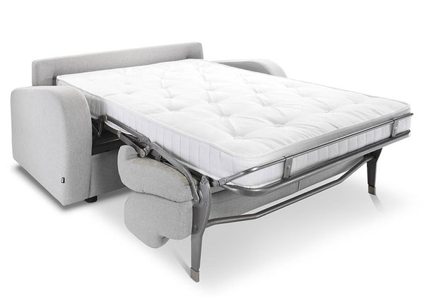 Retro 3 Seater Sofa Bed in Stone - Folded out with Mattress